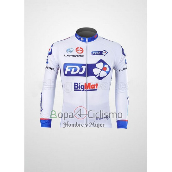 Fdj Ropa Ciclismo Culotte Largo 2012 Mangas Largas Blanco y Azur